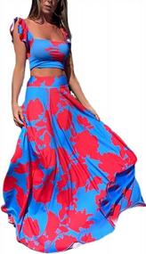 img 4 attached to Women'S Summer Sexy 2 Piece Outfit Ruffle Floral Tank Top Wrap Boho Tropical Long Skirt Set Clubwear Dress