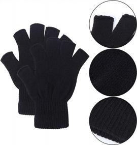 img 2 attached to Зимние перчатки без пальцев Cooraby, 2 пары перчаток унисекс с половиной пальцев - размер L для взрослых, размер M для подростков, размер S для детей - тепло и удобно