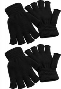 img 4 attached to Зимние перчатки без пальцев Cooraby, 2 пары перчаток унисекс с половиной пальцев - размер L для взрослых, размер M для подростков, размер S для детей - тепло и удобно
