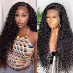 img 4 attached to Pizazz Curly Lace Front Wigs Human Hair With Baby Hair Pre Plucked 180% Density Brazilian Human Hair Wigs For Black Women Natural Hairline (22'', Curly Wig)