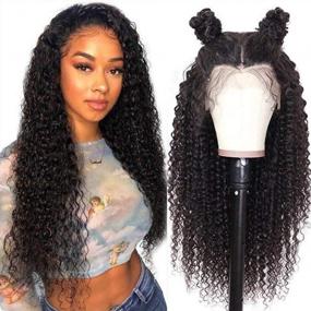 img 1 attached to Pizazz Curly Lace Front Wigs Human Hair With Baby Hair Pre Plucked 180% Density Brazilian Human Hair Wigs For Black Women Natural Hairline (22'', Curly Wig)