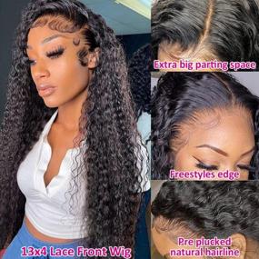 img 3 attached to Pizazz Curly Lace Front Wigs Human Hair With Baby Hair Pre Plucked 180% Density Brazilian Human Hair Wigs For Black Women Natural Hairline (22'', Curly Wig)