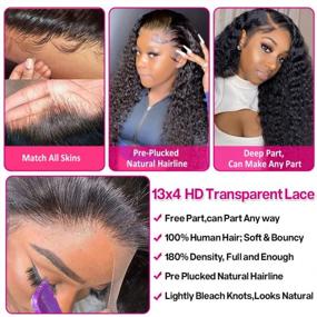 img 2 attached to Pizazz Curly Lace Front Wigs Human Hair With Baby Hair Pre Plucked 180% Density Brazilian Human Hair Wigs For Black Women Natural Hairline (22'', Curly Wig)