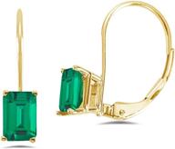 💚 14k yellow gold lab created russian emerald cut lever back stud earrings available in sizes 6x4mm - 9x7mm logo