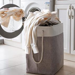 img 3 attached to FairyHaus Laundry Basket-2Pack, отдельно стоящая корзина для белья с опорными стержнями и удобными ручками для переноски, тканевые корзины для грязного белья, корзины для хранения одежды, серый, 65 л