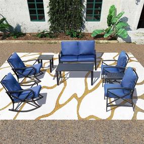 img 4 attached to All Weather Cushioned Metal Outdoor Furniture Set - 8 Piece Sectional Sofa Set With Loveseat, Rocking Chairs, And Coffee Table For Yards, Gardens, And Porches In Blue By PatioFestival