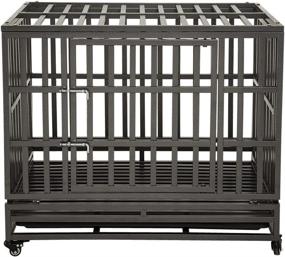 img 4 attached to LUCKUP Empire Heavy Duty Dog Cage Metal Kennel and Crate with Wheels for Medium and Large Dogs, Easy Installation, Black