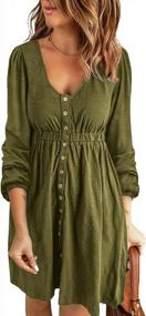 img 4 attached to Women'S Casual Long Sleeve Button Down Swing Short Dress - Crew Neck