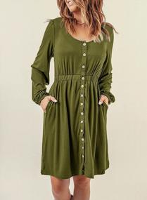 img 1 attached to Women'S Casual Long Sleeve Button Down Swing Short Dress - Crew Neck