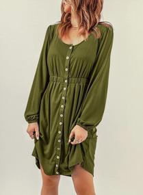 img 2 attached to Women'S Casual Long Sleeve Button Down Swing Short Dress - Crew Neck