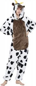 img 2 attached to CALANTA Cow Onesie Adults Unisex Animal Costume Pajamas Plush Cosplay Jumpsuit For Halloween And Christmas