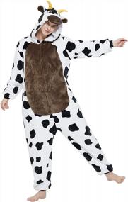 img 1 attached to CALANTA Cow Onesie Adults Unisex Animal Costume Pajamas Plush Cosplay Jumpsuit For Halloween And Christmas