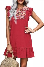 img 4 attached to 2023 Women'S Summer Floral Embroidered Ruffle Sleeveless Shift Dress - KIRUNDO Boho Mini Dress