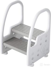 img 4 attached to 🪜 Gray Height Adjustable Two Step Stool with Handrails for Toddler and Kids: Ideal for Reaching Bathroom Sink, Toilet, and Potty Training