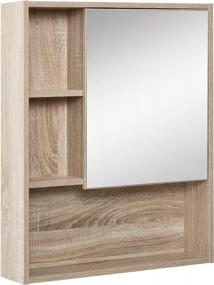 img 4 attached to Kleankin Wall-Mounted Wooden Bathroom Medicine Cabinet, Storage Cabinet With Mirror Glass Door Adjustable Open Shelf Oak Grain