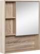 kleankin wall-mounted wooden bathroom medicine cabinet, storage cabinet with mirror glass door adjustable open shelf oak grain logo