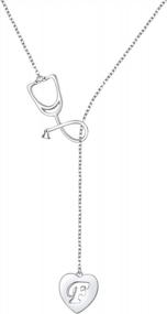 img 4 attached to 925 Sterling Silver Alphabet Initial Letter Heart Lariat Necklace For Women Doctor Nurse Jewelry