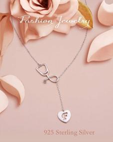 img 3 attached to 925 Sterling Silver Alphabet Initial Letter Heart Lariat Necklace For Women Doctor Nurse Jewelry