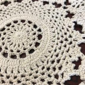 img 1 attached to Beige 60-Inch Round Lace Tablecloth Crochet Floral Table Cover Handmade Cloth