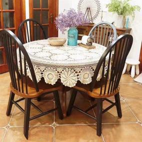 img 3 attached to Beige 60-Inch Round Lace Tablecloth Crochet Floral Table Cover Handmade Cloth