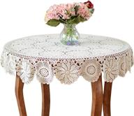 beige 60-inch round lace tablecloth crochet floral table cover handmade cloth logo
