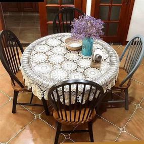 img 2 attached to Beige 60-Inch Round Lace Tablecloth Crochet Floral Table Cover Handmade Cloth