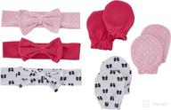 👶 hudson baby infant girl cotton headband and scratch mitten set - comfortable & stylish baby accessories логотип