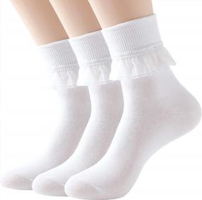 img 4 attached to Women Cotton Lace Turn-Cuff Ankle Socks, Cute Ruffle Frilly Comfortable Princess Girl Socks