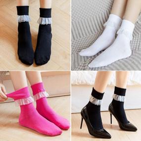 img 1 attached to Women Cotton Lace Turn-Cuff Ankle Socks, Cute Ruffle Frilly Comfortable Princess Girl Socks