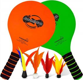 img 4 attached to Wooden Beach Racket Games For Kids And Adults - Jazzminton Variety Paddle Ball Game Racquetball Set
