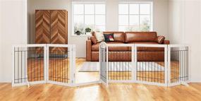 img 4 attached to 🐾 PAWLAND 144-inch Extra Wide 30" Tall Dog Gate with Door - Freestanding Wire Pet Gate for House, Doorway, Stairs - Puppy Safety Fence, Support Feet Included