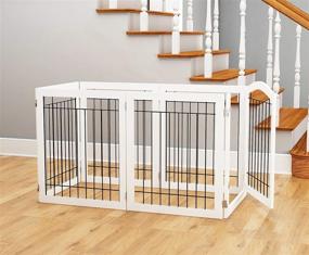 img 2 attached to 🐾 PAWLAND 144-inch Extra Wide 30" Tall Dog Gate with Door - Freestanding Wire Pet Gate for House, Doorway, Stairs - Puppy Safety Fence, Support Feet Included