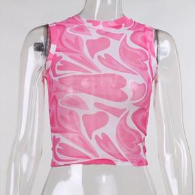 img 1 attached to Women'S Y2K Wave Mesh Crop Top: Cute And Sexy See-Through Tank For Summer With Heart Print