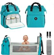 🎒 lovomamma diaper bag with changing station: aqua blue baby backpack diaper bag with bassinet. large, insulated pockets for women - perfect for boys and girls! logo
