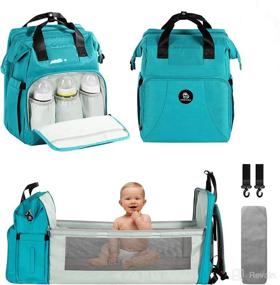img 4 attached to 🎒 LOVOMAMMA Diaper Bag with Changing Station: Aqua Blue Baby Backpack Diaper Bag with Bassinet. Large, Insulated Pockets for Women - Perfect for Boys and Girls!