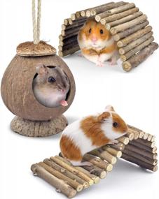 img 4 attached to Coconut Hideout Hamster House Bed Natural Wooden Ladder Bridges KATUMO Small Animal Climbing Toys