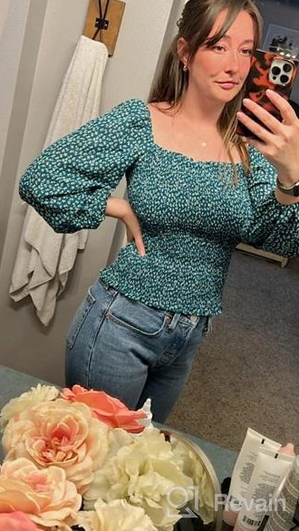 img 1 attached to Stylish EVALESS Blouses: Floral Off Shoulder Square Neck Tops For Women review by Chris Hanson