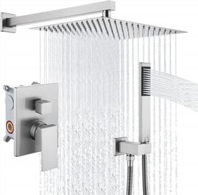 img 4 attached to Brushed Nickel KES 10 Inch Rain Shower System With Handheld Spray & Pressure Balance Faucets - XB6230-BN