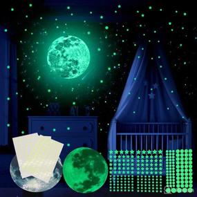 img 4 attached to 239pcs Glow in The Dark Wall Stickers, Green Luminous 84 dots 154 Stars 1 Moon for 🌟 Ceiling & Wall Decals - Ideal for DIY Kids Bedding Room or Party Birthday Gift, Bright and Realistic