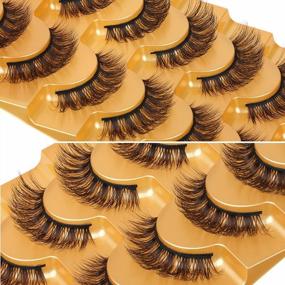 img 1 attached to Get The Perfect 3D Curl! Try Lanflower'S 8 Pairs Of Natural Looking Wispy Brown Cat Eye False Lashes With Fluffy Eyelashes In A Variety Of Colored Packs
