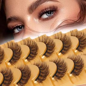 img 4 attached to Get The Perfect 3D Curl! Try Lanflower'S 8 Pairs Of Natural Looking Wispy Brown Cat Eye False Lashes With Fluffy Eyelashes In A Variety Of Colored Packs