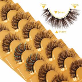 img 3 attached to Get The Perfect 3D Curl! Try Lanflower'S 8 Pairs Of Natural Looking Wispy Brown Cat Eye False Lashes With Fluffy Eyelashes In A Variety Of Colored Packs