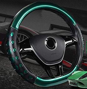 img 2 attached to 🚗 Amuahua D Steering Wheel Cover - Leather D Shape Universal 15 inch/38CM Breathable Cover for Auto, Truck, SUV, Van (Green)