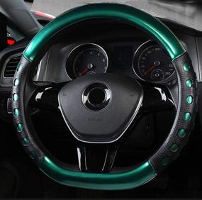 img 3 attached to 🚗 Amuahua D Steering Wheel Cover - Leather D Shape Universal 15 inch/38CM Breathable Cover for Auto, Truck, SUV, Van (Green)