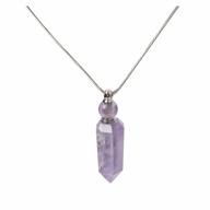 amethyst hexagonal healing crystal perfume bottle pendant necklace for women - amoystone natural aromatherapy with bullet shape design logo