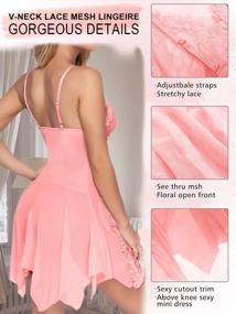 img 3 attached to Popiv Women Front Closure Lingerie Babydoll Lace Chemise V Neck Mesh Sleepwear