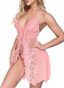 img 4 attached to Popiv Women Front Closure Lingerie Babydoll Lace Chemise V Neck Mesh Sleepwear
