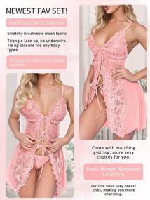 img 2 attached to Popiv Women Front Closure Lingerie Babydoll Lace Chemise V Neck Mesh Sleepwear