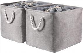 img 4 attached to QBSM Storage Basket Open Storage Bin, Fabric Storage Basket For Shelves Organizing Closet Shelf Nursery Toy Decorative Large Linen Closet Organizers With Handles Cubes (Large Cube-2 Pack, Grey)