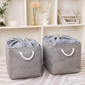 img 2 attached to QBSM Storage Basket Open Storage Bin, Fabric Storage Basket For Shelves Organizing Closet Shelf Nursery Toy Decorative Large Linen Closet Organizers With Handles Cubes (Large Cube-2 Pack, Grey)